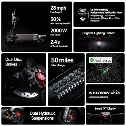 Electric Scooter, 28 mph Top Speed, 50 Miles Max Range, 2000W Peak Motor, Dual Hydraulic Suspension M570