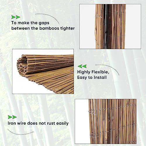 6ft x 8ft x 0.4" Natural Bamboo Fence Rolled Bamboo Fencing H771