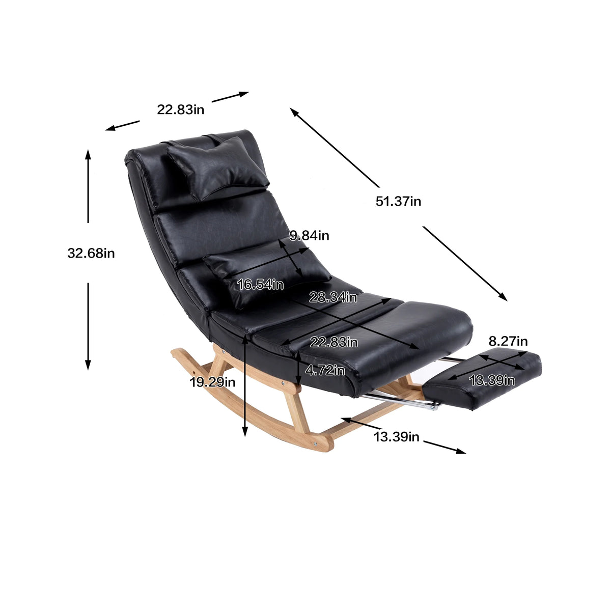 Black PU Upholstered Rocking Chair with Retractable Footrest G16996