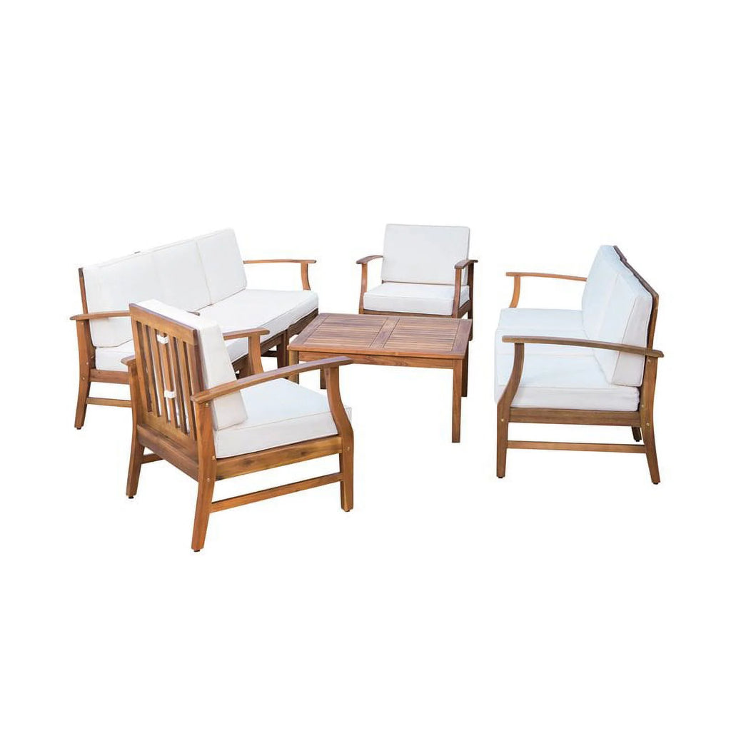8 Seater Acacia Wood Double Sofa Set with Cream Cushions S78377