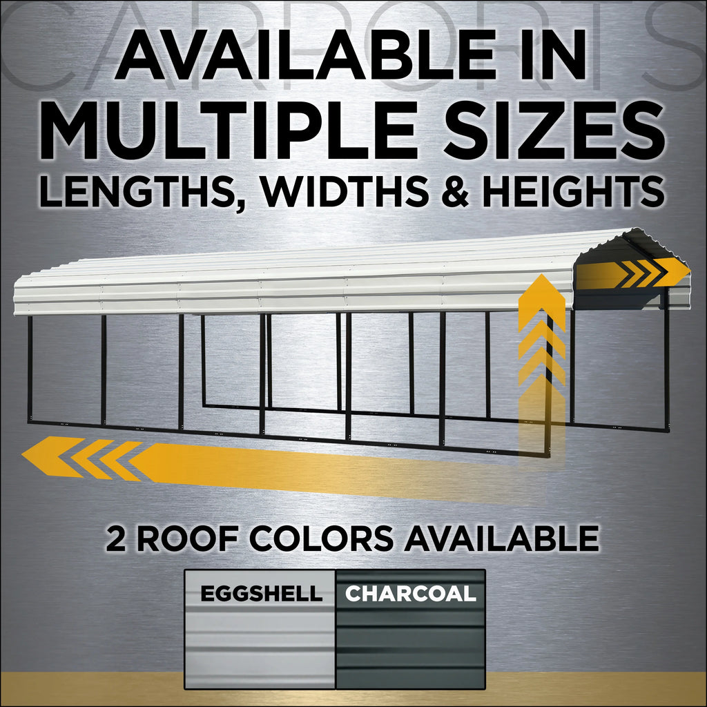 Galvanized Steel Carport Kit, 12' x 20' x 7' D558973