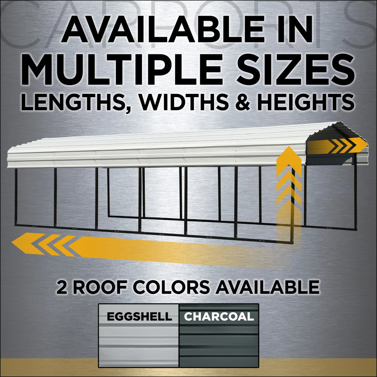 Galvanized Steel Carport Kit, 12' x 20' x 7' D558973