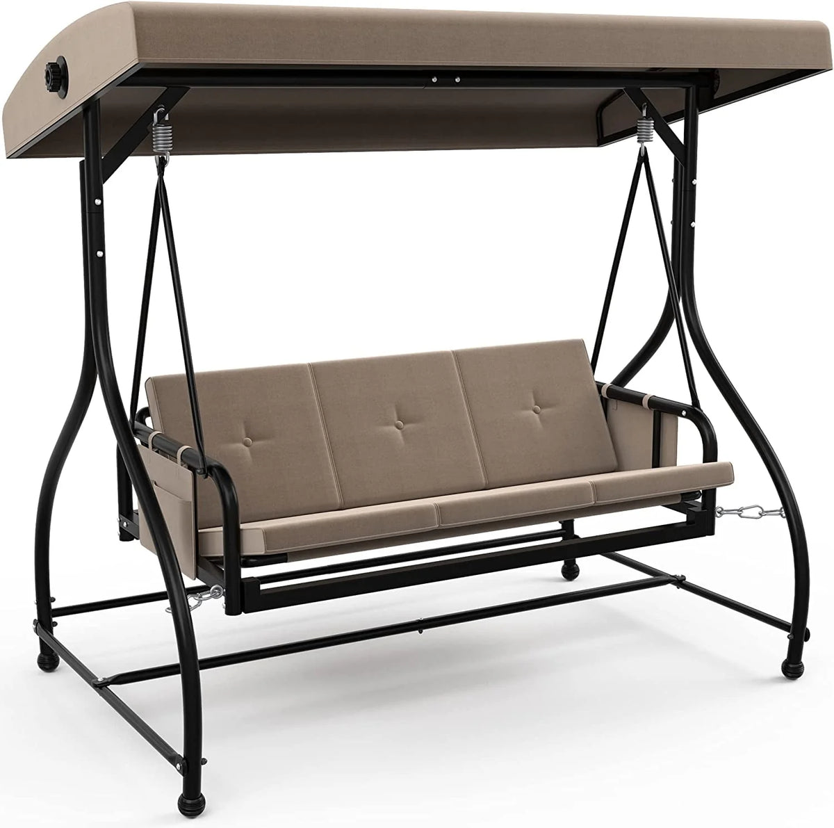 3 Person Outdoor Swing Chair with Adjustable Canopy W33023