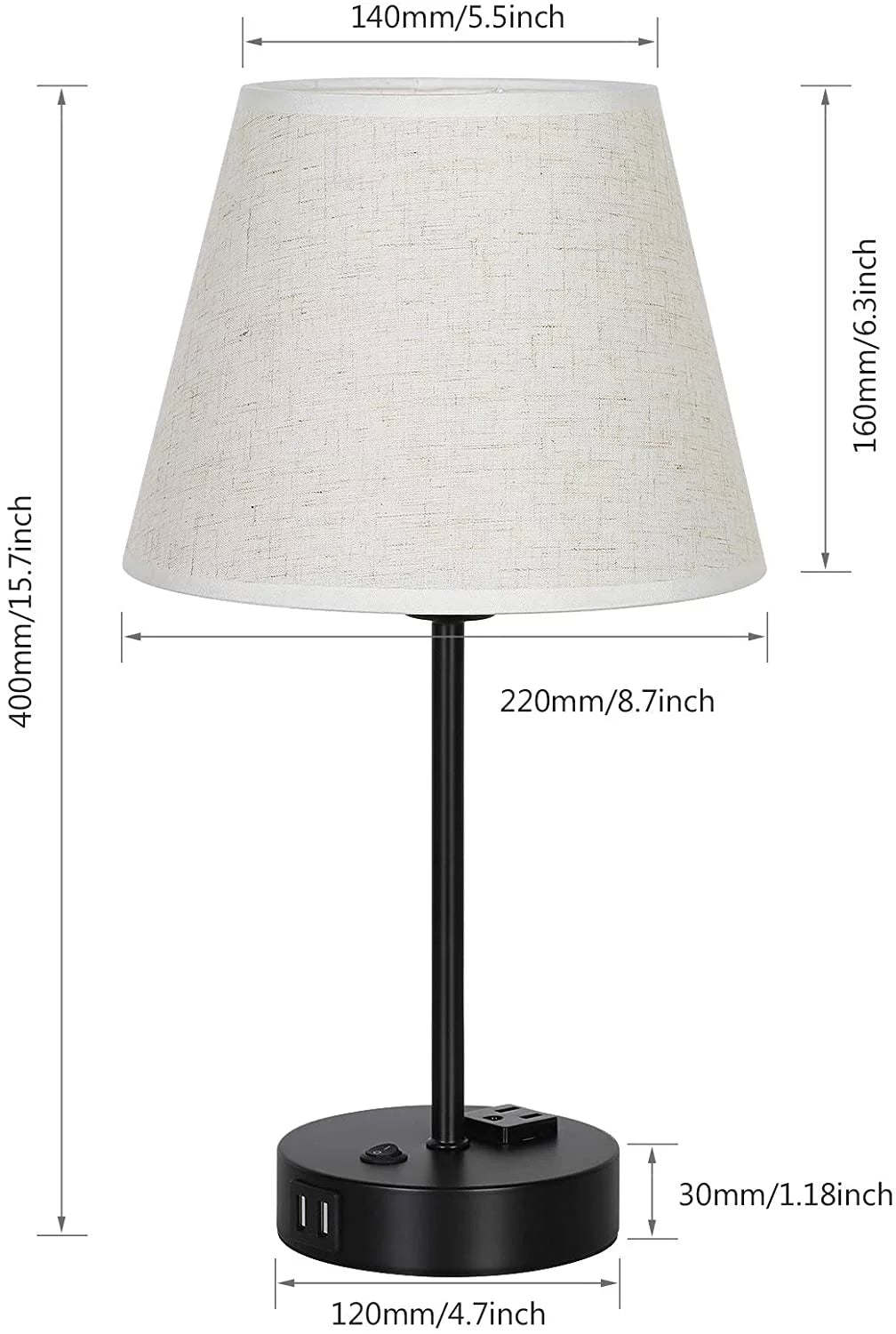 Table Lamp Set of 2 with USB Charging Ports and AC Outlet D1867