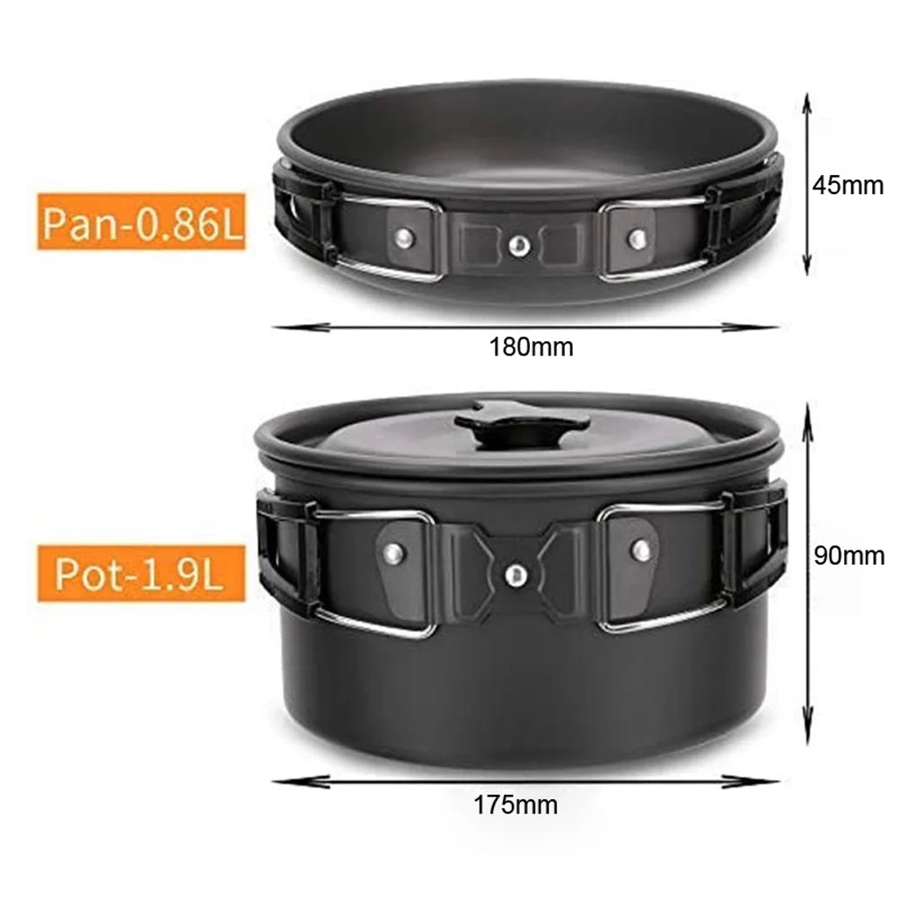 Camping Hiking Cookware Set, Portable Picnic Cookware Kit, Alumina Pot Frying Pan Set O97668