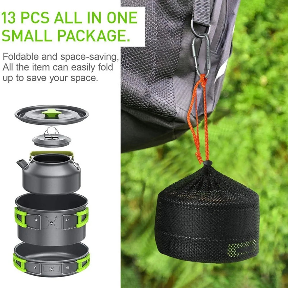 Camping Hiking Cookware Set, Portable Picnic Cookware Kit, Alumina Pot Frying Pan Set O97668