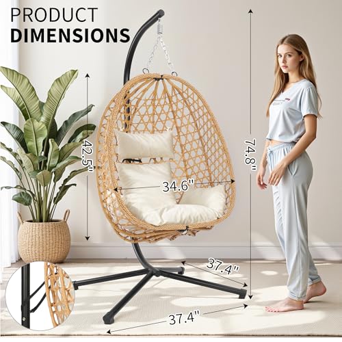 Egg Chair with Stand, Wicker Hanging Chair, 350LBS Capacity V208912
