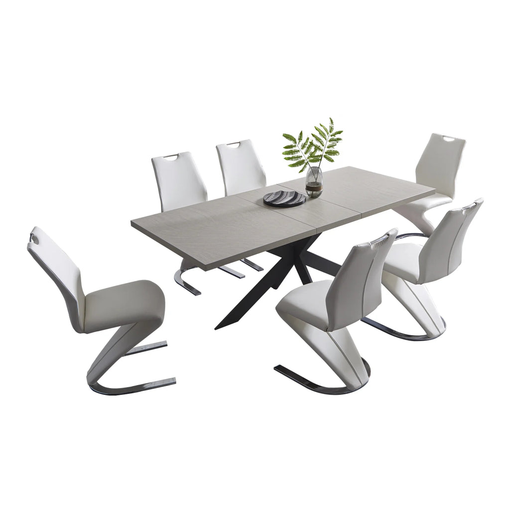 Extendable Rectangular Dining Table with 6 Leather Upholstered Dining Chairs K642