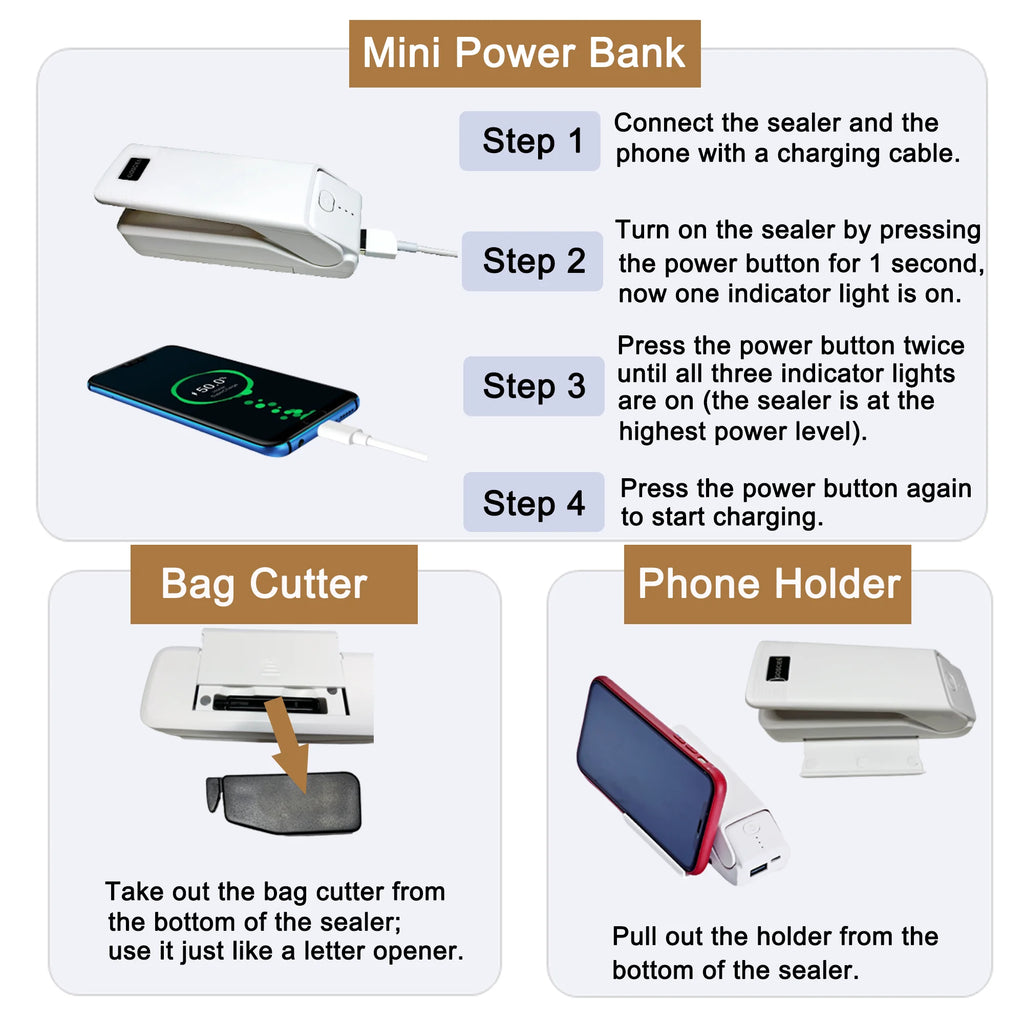 Rechargeable 4-in-1 Handheld Heat Sealer with Cutter D844