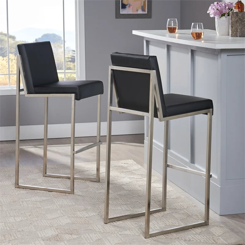 Black Leather Barstool Set of 2 H394