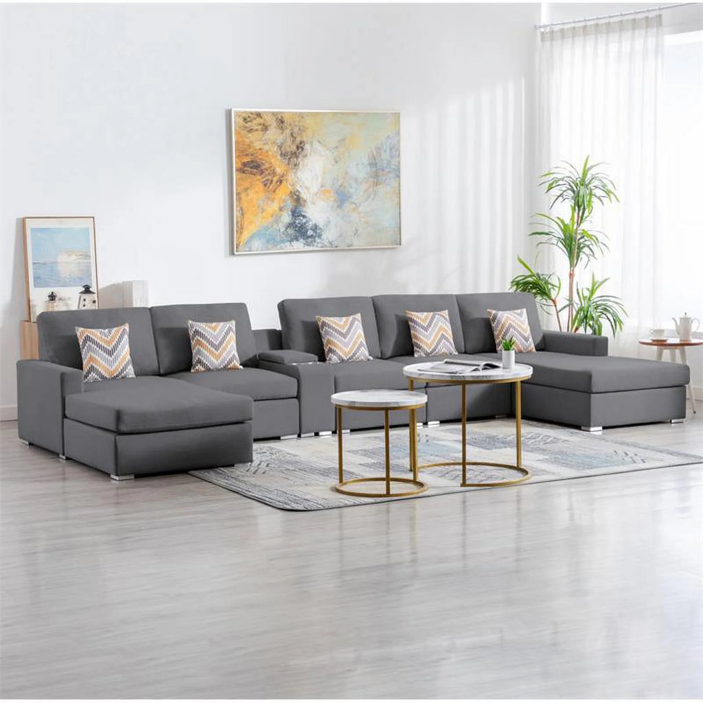 Gray Fabric 6Pc Double Chaise Sectional S536