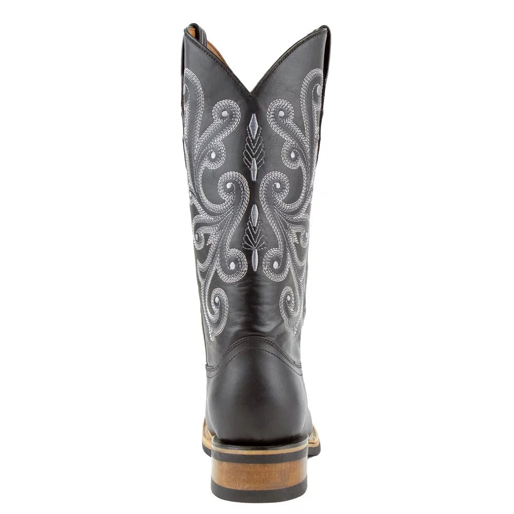 Mens French Embroidered Square Toe Mid Calf Boots Z447