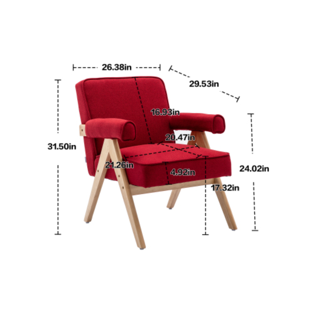 Red Polyester Accent Chair with Solid Wood Armrest H469148
