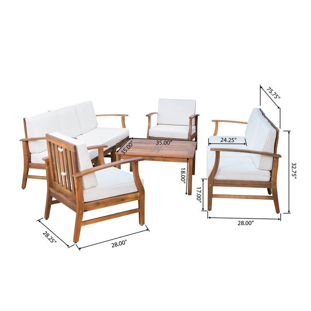 8 Seater Acacia Wood Double Sofa Set with Cream Cushions S78377