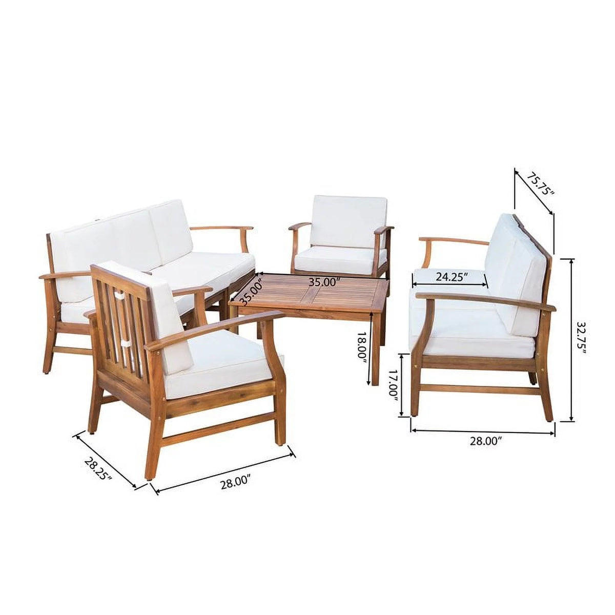 8 Seater Acacia Wood Double Sofa Set with Cream Cushions S78377