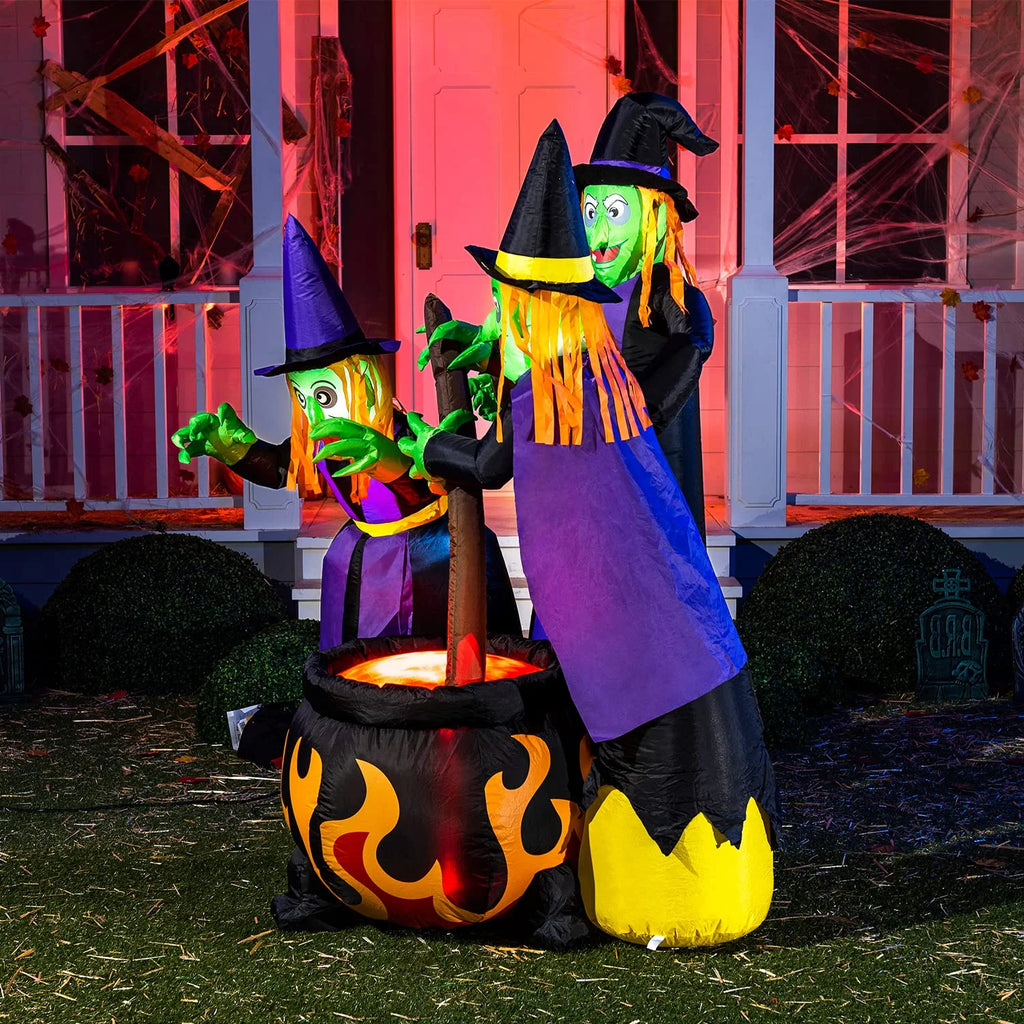 6 FT Tall Halloween Inflatable Three Witch Around Cauldron with Flame Light H96622