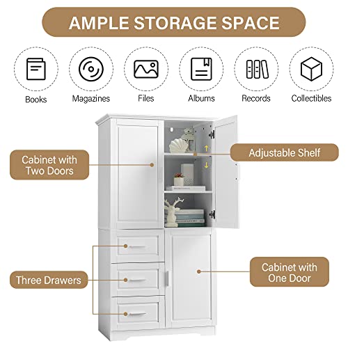 White Wood Pantry Cabinet with Shelves and Drawer G37571