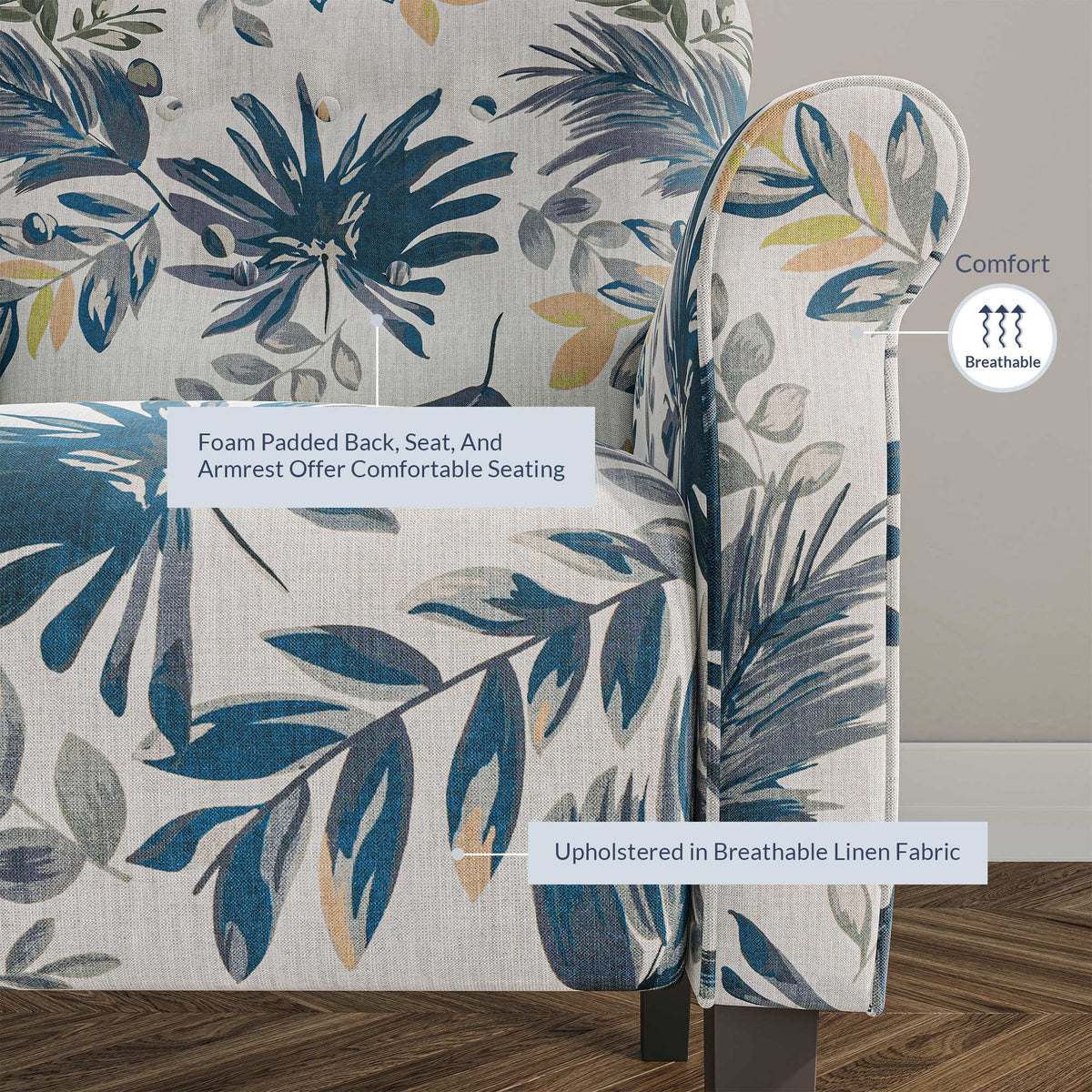 Blue Floral Accent Armchair Z86658