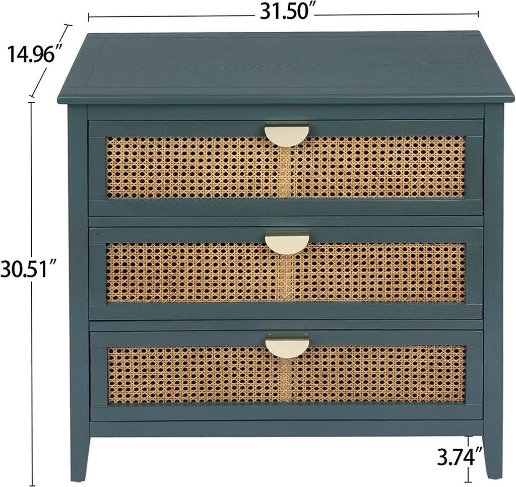 3 Drawer Rattan Dresser with Golden Metal Handles T4174
