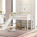 White Wooden Low Loft Bed with Slide and Ladder E4908