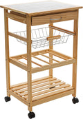 Natural Pinewood Mobile Kitchen Cart with Tile Top V766