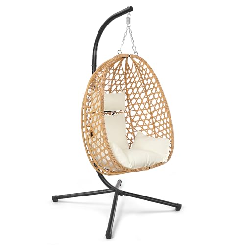 Egg Chair with Stand, Wicker Hanging Chair, 350LBS Capacity V208912