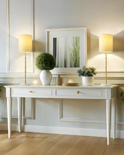 Buffet Lamps Set of 2 Tall Stick Table Lamp Marble Base Linen Shade D472