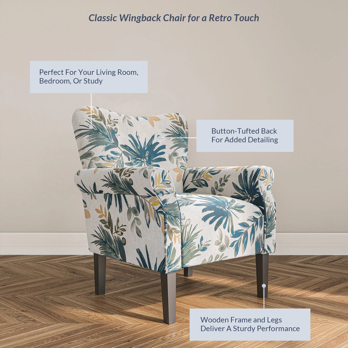 Blue Floral Accent Armchair Z86658
