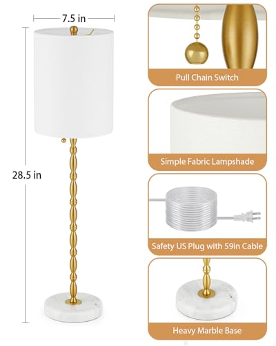 Buffet Lamps Set of 2 Tall Stick Table Lamp Marble Base Linen Shade D472