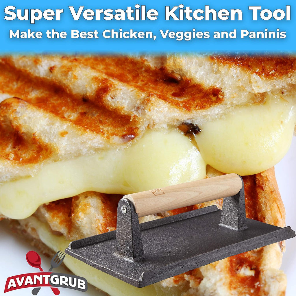 Pre Seasoned Cast Iron Grill Weight 3Pk Heavy Duty Steak and Burger Press with Wooden Handle S894