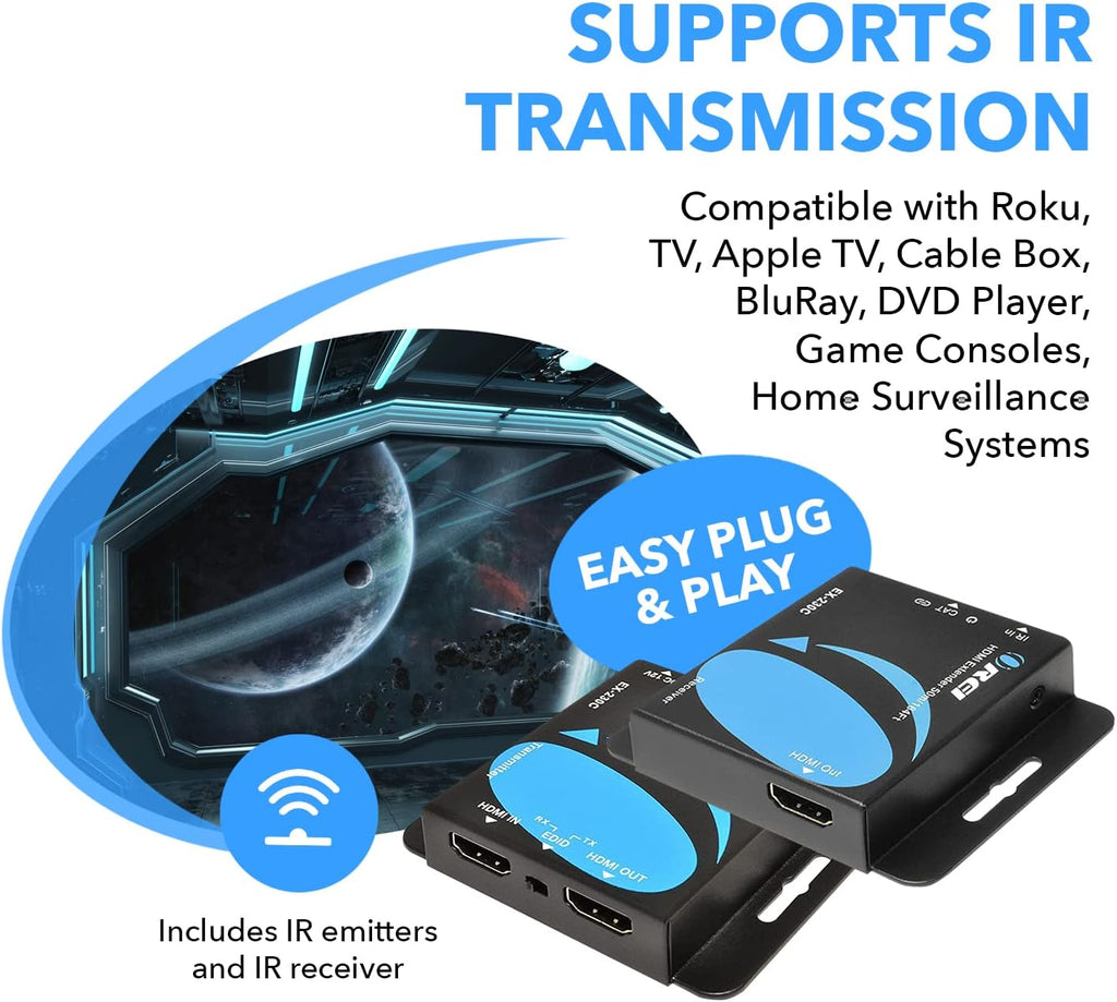 4K HDMI Over CAT6/CAT7 Extender RJ45 4K@30Hz Upto 130 Ft 1080P Upto 230 FT Full HD POC Transmitter & Receiver IR Loop Out R8117