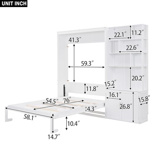 White Solid Wood Queen Size Murphy Bed with Desk R270024