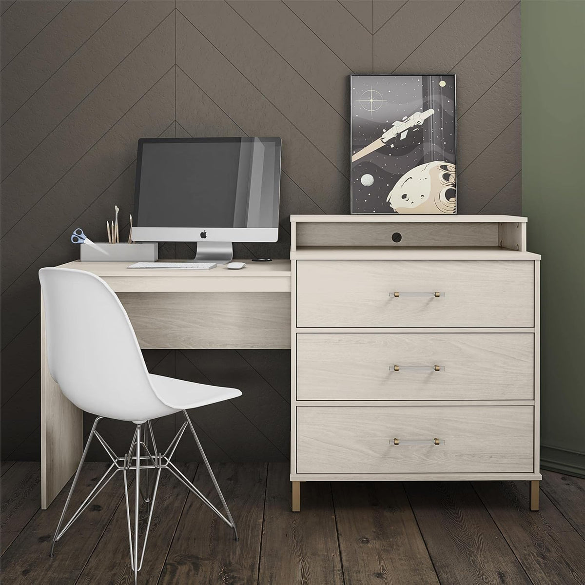 White Oak Dresser/Desk Combo with Wireless-charger V623