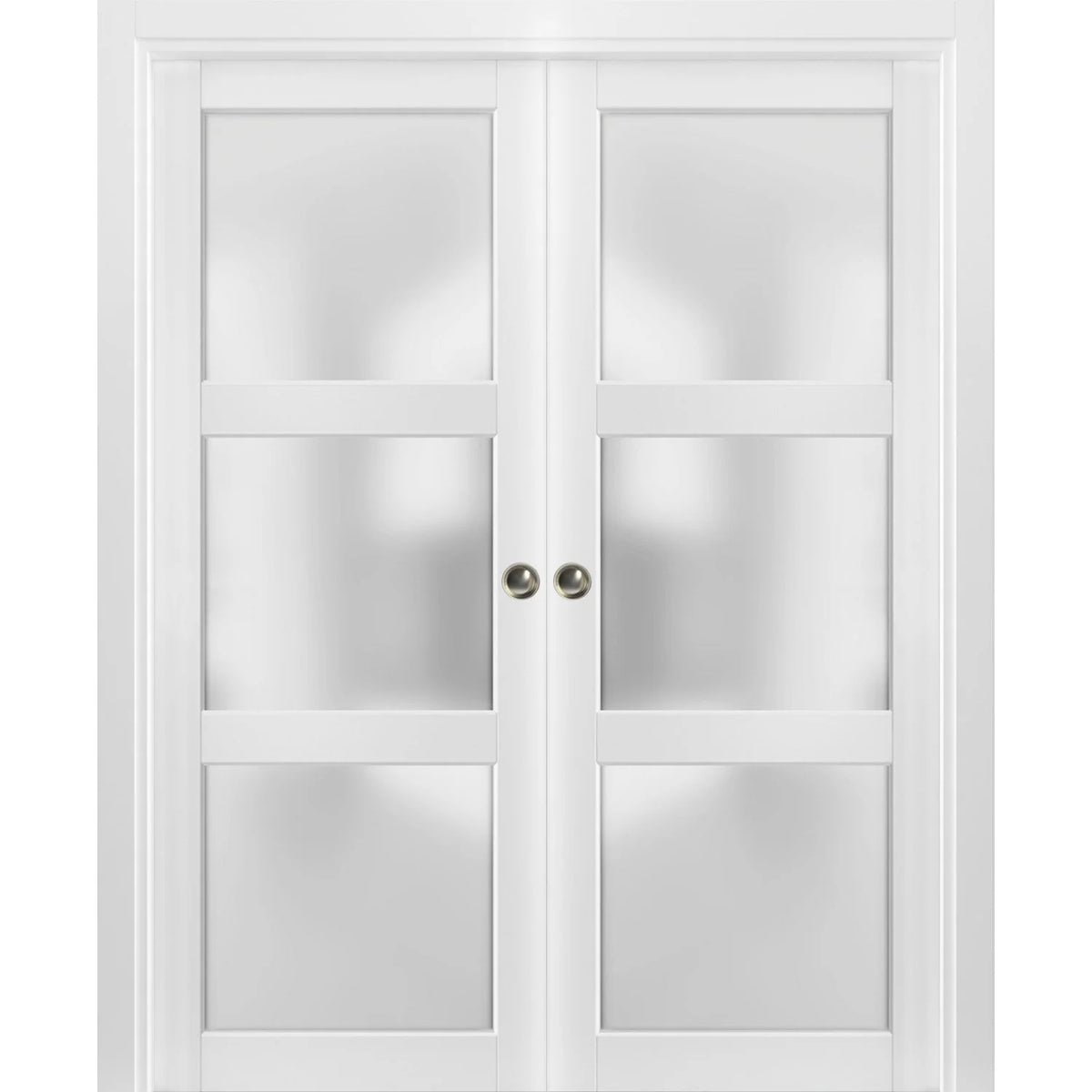 Frosted Glass Sliding French Double Pocket Doors 48 x 80 inches 3 Lites F442753