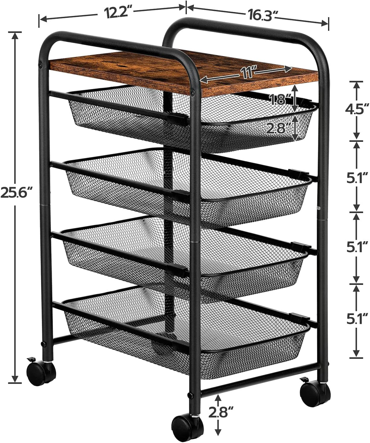 5 Tier Rolling Cart with Mesh Drawers and Wheels X9074
