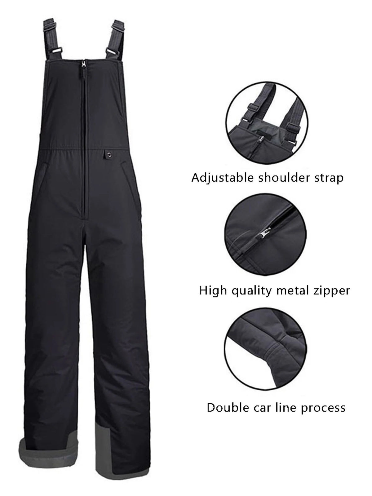 Waterproof Insulated Snow Bib Pants, Gray, Large O96355