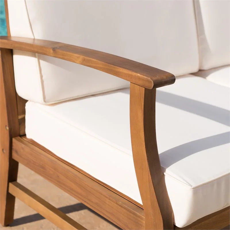8 Seater Acacia Wood Double Sofa Set with Cream Cushions S78377