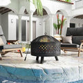 Round Steel Wood Burning Fire Pit with Spark Screen F7020