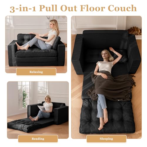 55" Convertible Sofa Bed Couch Futon with Reclining Backrest and Pillows Z217