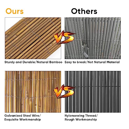 6ft x 8ft x 0.4" Natural Bamboo Fence Rolled Bamboo Fencing H771