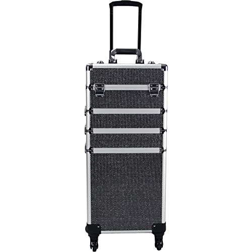 Silver Aluminum Rolling Makeup Train Case with 4 Removable Wheels Y65044