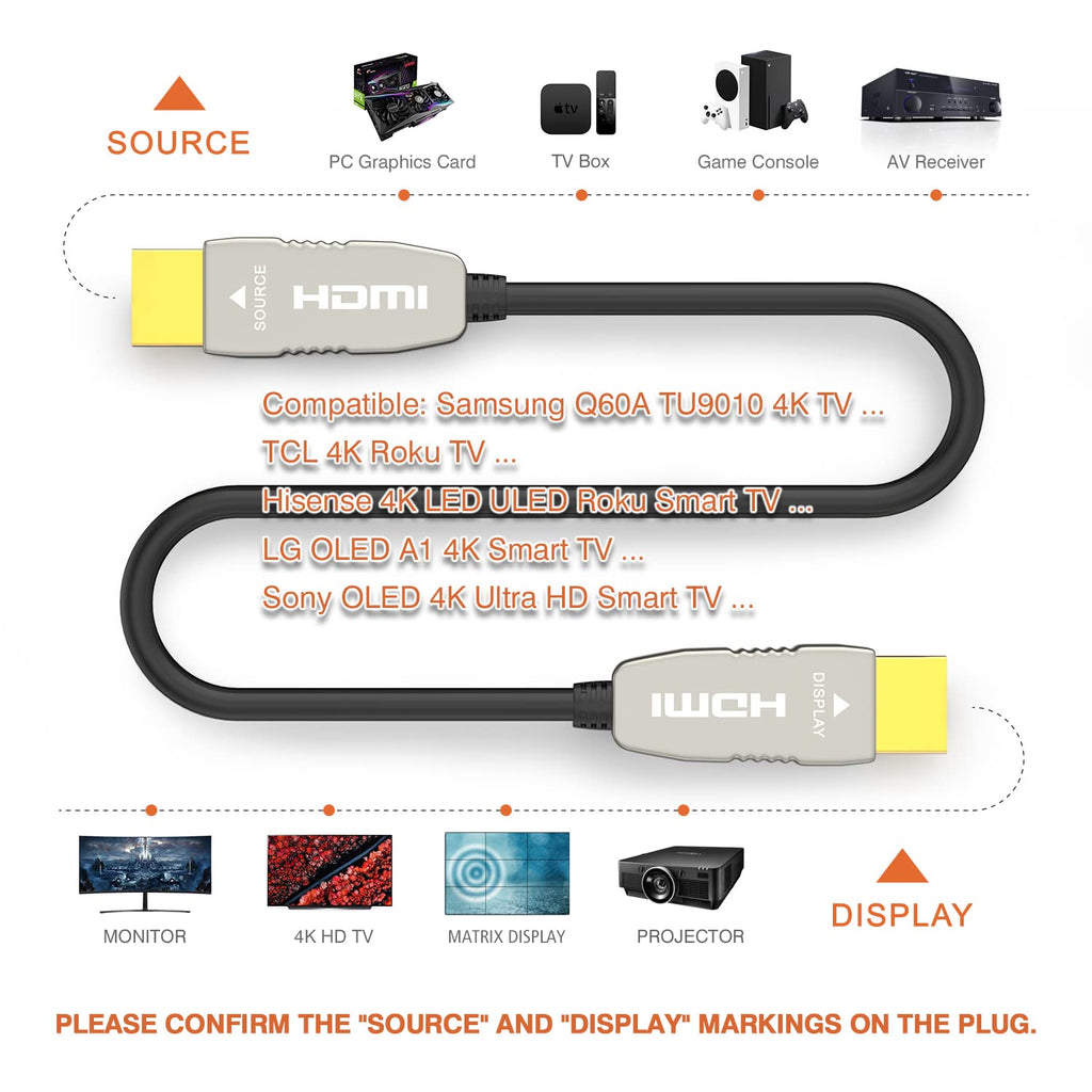 Fiber HDMI Cable 4K60HZ HDR 100 feet Ultra Slim and Flexible J227114