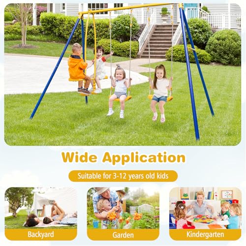 440 lbs Heavy Duty Metal Swing Set with Swing, Glider, Gym Rings L757995