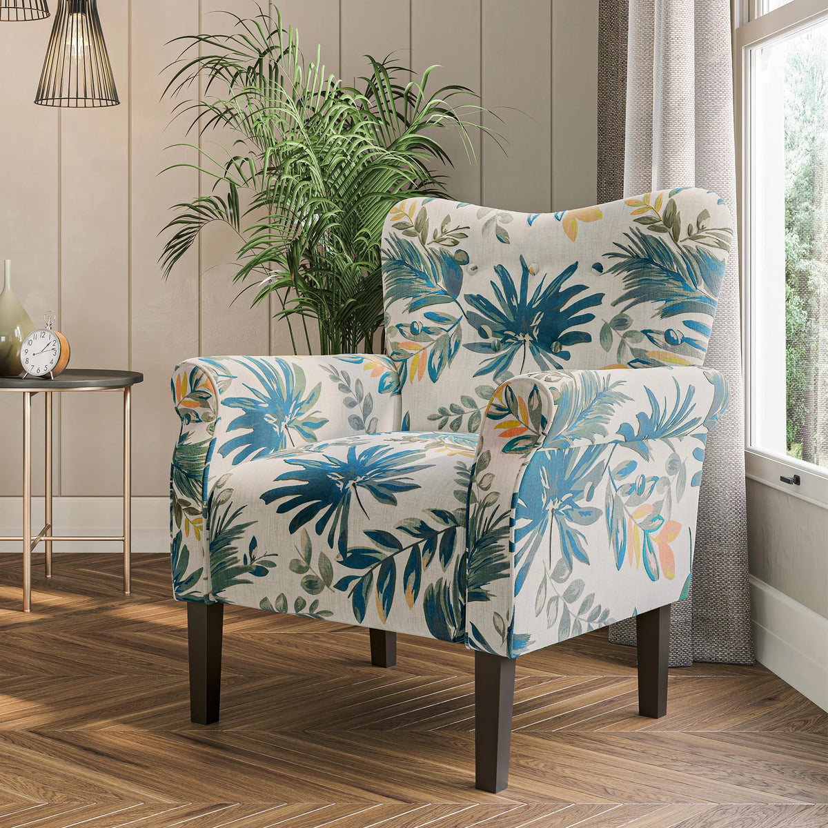 Blue Floral Accent Armchair Z86658