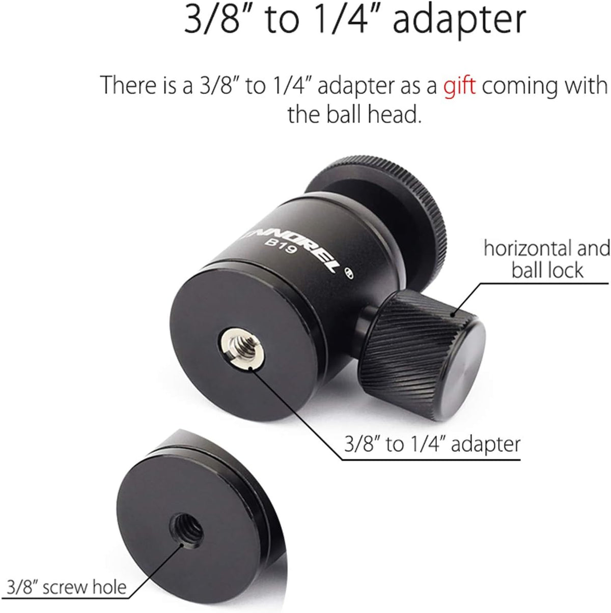 Mini Tripod Ball Head Metal Ballhead 360° Pan 90° Tilt with 3/8 to 1/4 Adapter CNC Ballheads, Max Load 6.61 lb T409