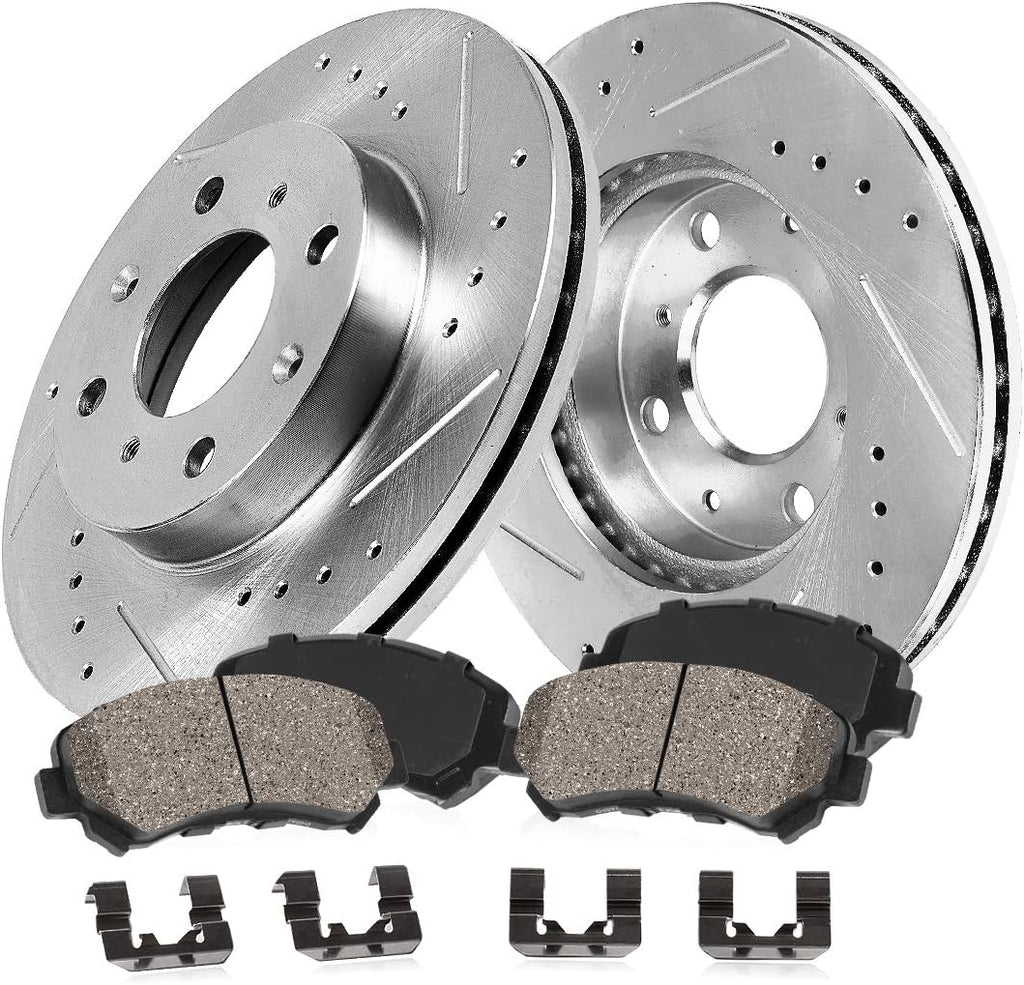 Front 257.8mm D/S 4 Lug Rotors + Ceramic Brake Pads + Clips B6407