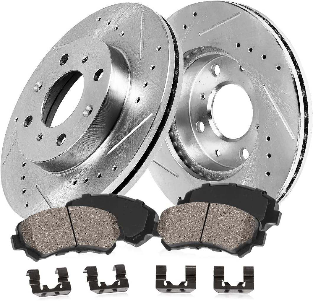 Front 257.8mm D/S 4 Lug Rotors + Ceramic Brake Pads + Clips B6407