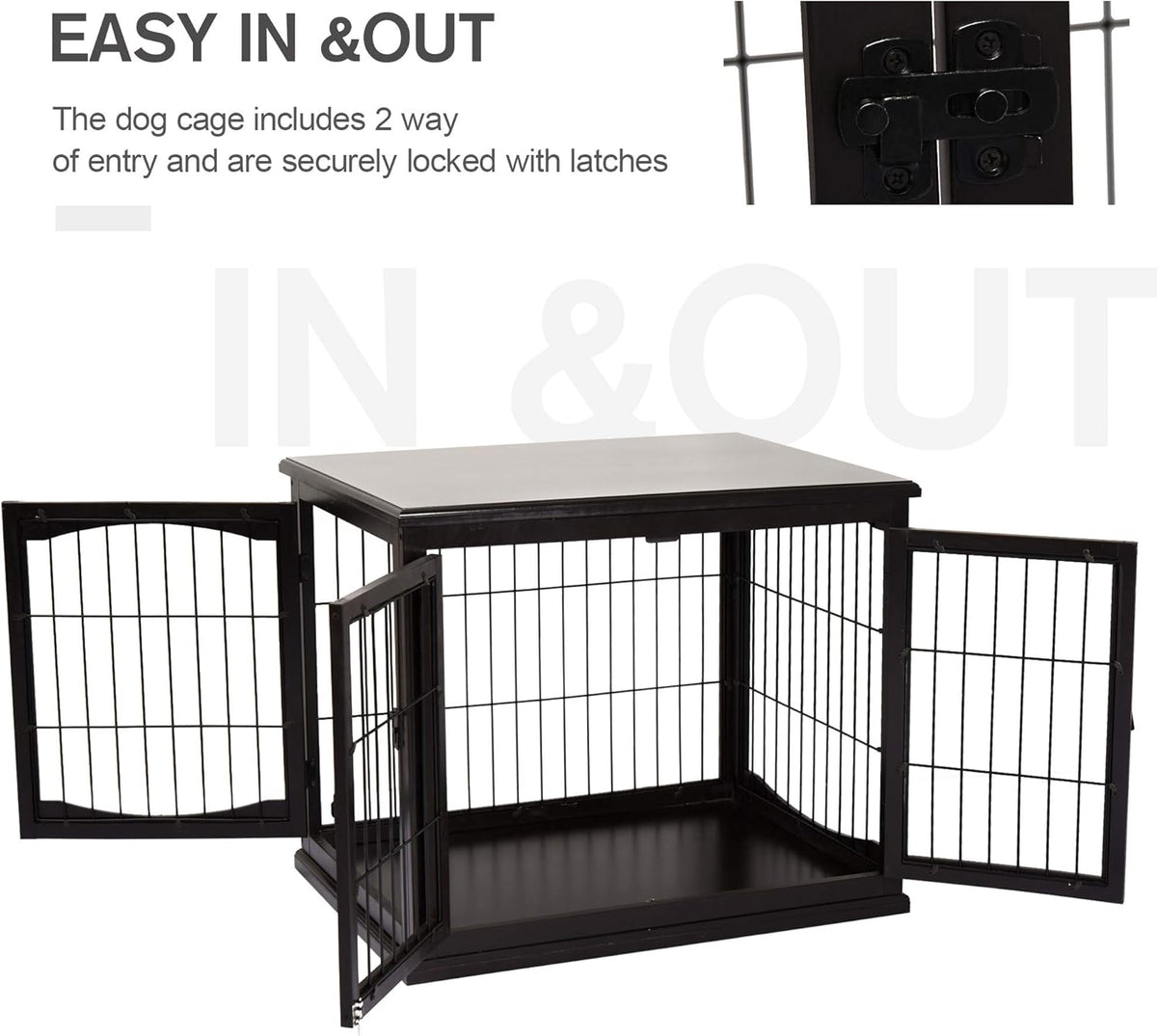 26'' Wooden Dog Cage Pet Crate Kennel with Double Door, Dark Brown C26351