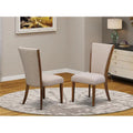Antique Walnut Wooden Dining Chair with Light Tan Linen Seat Set of 2 U1287