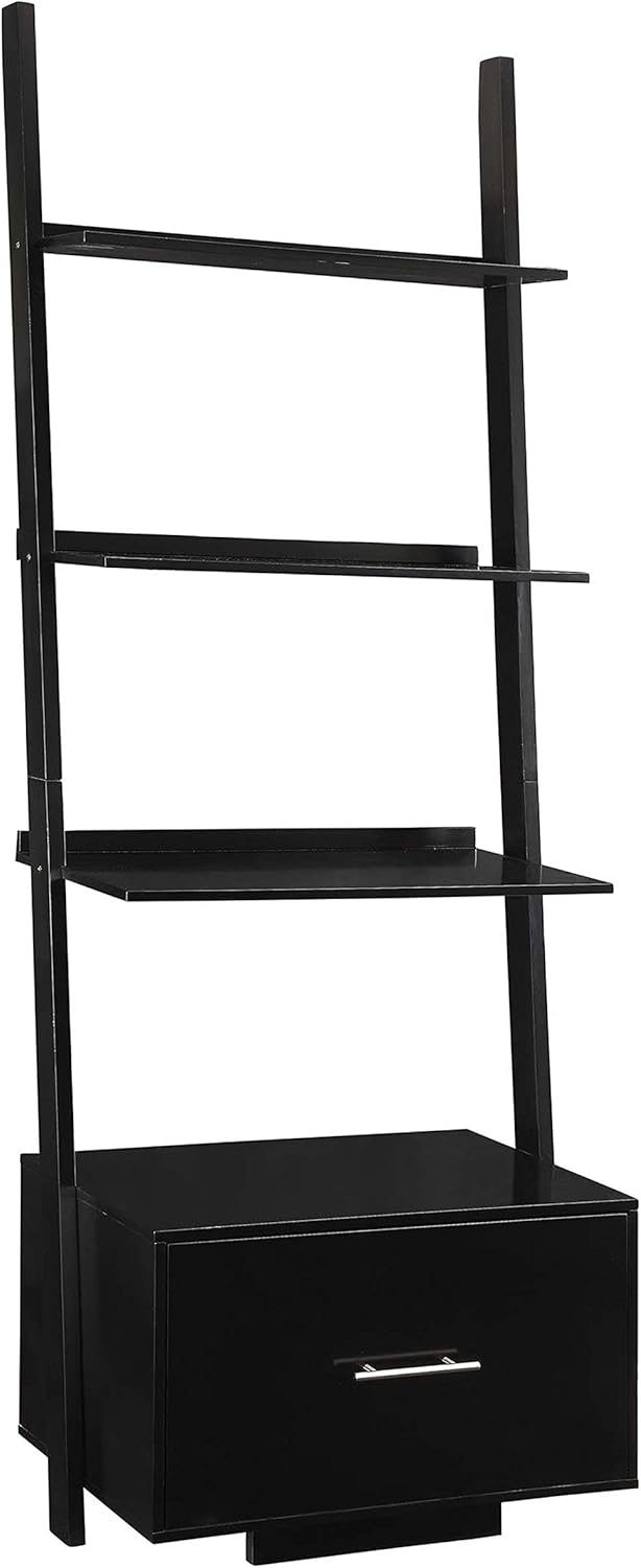 Black Ladder Bookcase with File Drawer N300733